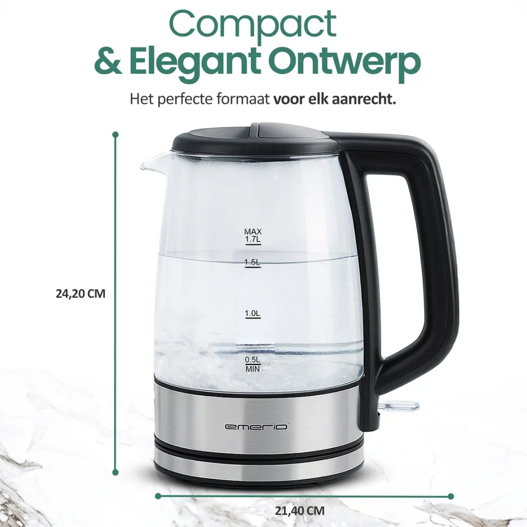 Emerio Waterkoker WK-130126 1.7L - 2200W - Glas/RVS
