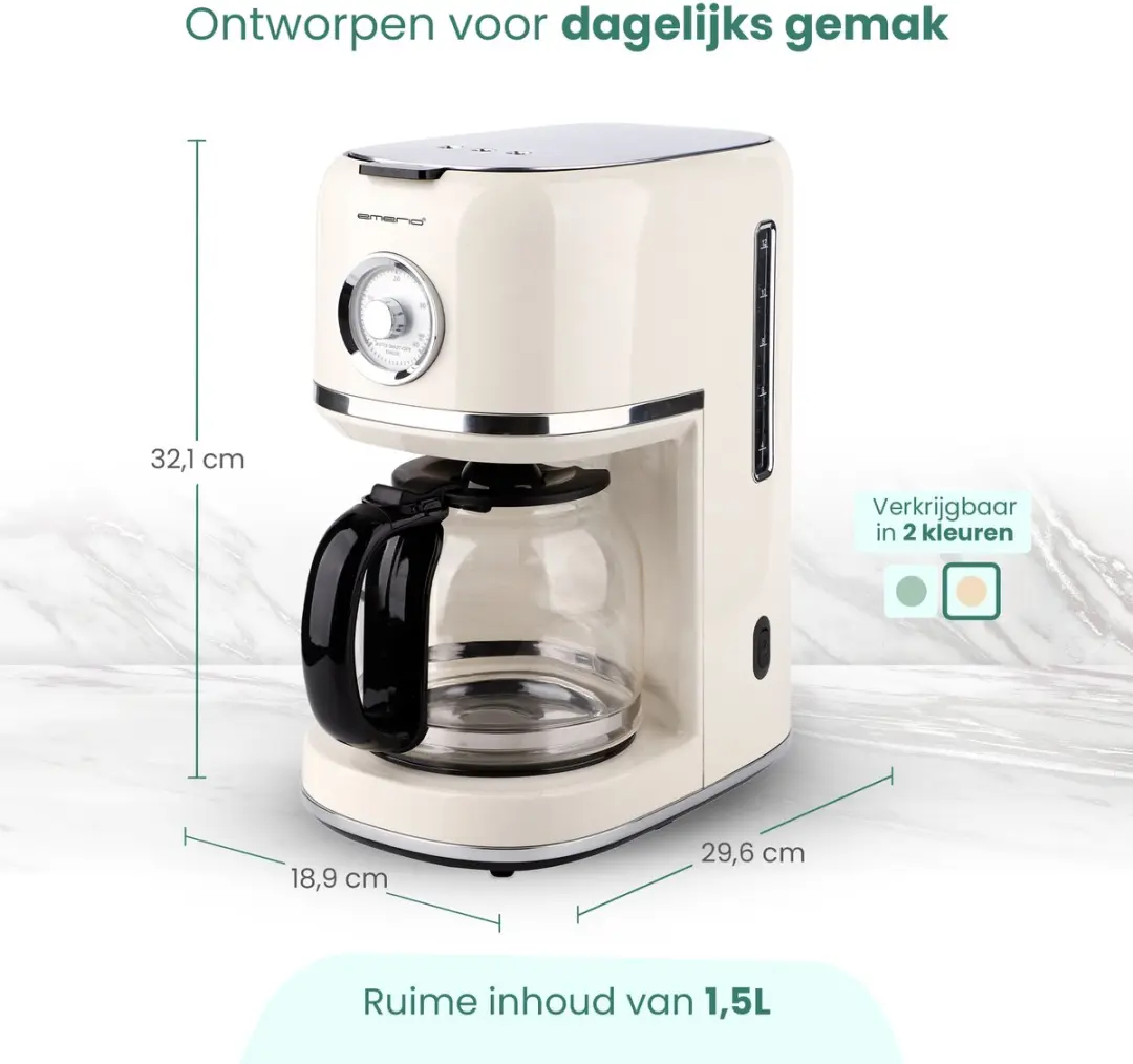 Emerio Retro Koffiezetapparaat CME-133280.1 - 1.5L - 12 Kopjes - Crème