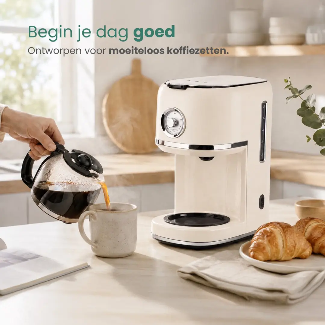 Emerio Retro Koffiezetapparaat CME-133280.1 - 1.5L - 12 Kopjes - Crème