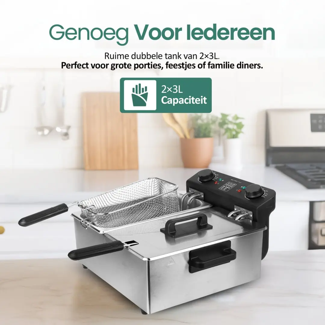 Emerio DF-120485 Dubbele Frituurpan 3300W - 2x3L Zilver/Zwart