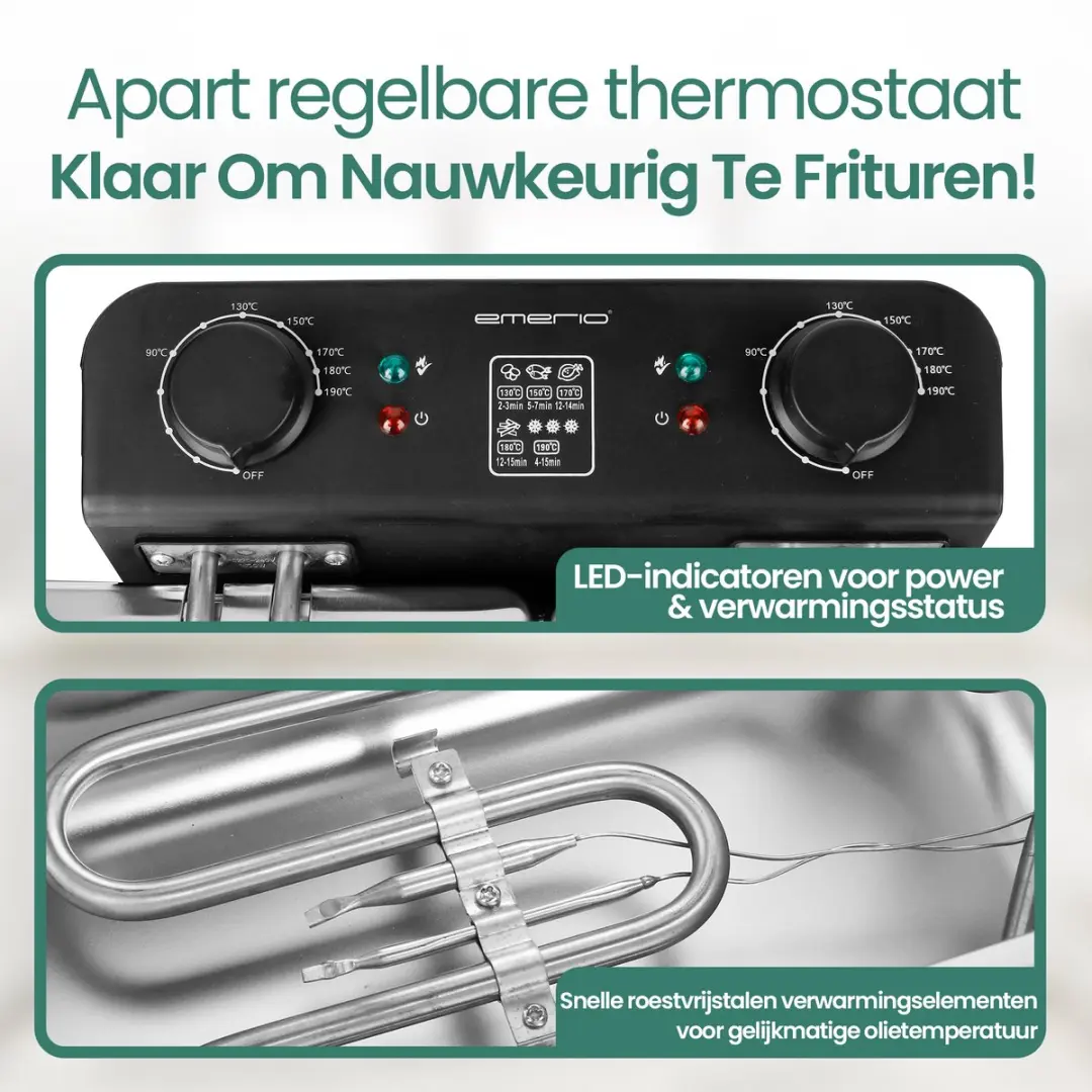 Emerio DF-120485 Dubbele Frituurpan 3300W - 2x3L Zilver/Zwart - afbeelding 6 van 6