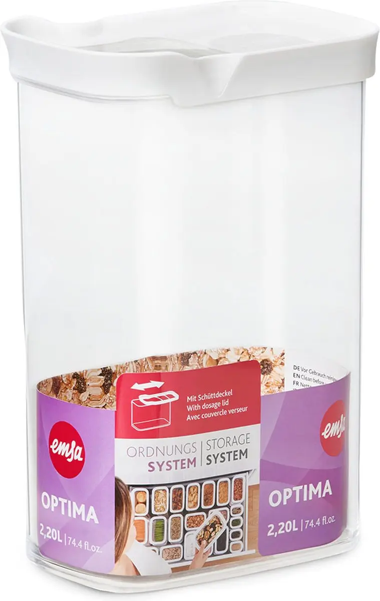 Emsa Optima N1142400 Rechthoekige Voedselcontainer 2,2L - Transparant/Wit