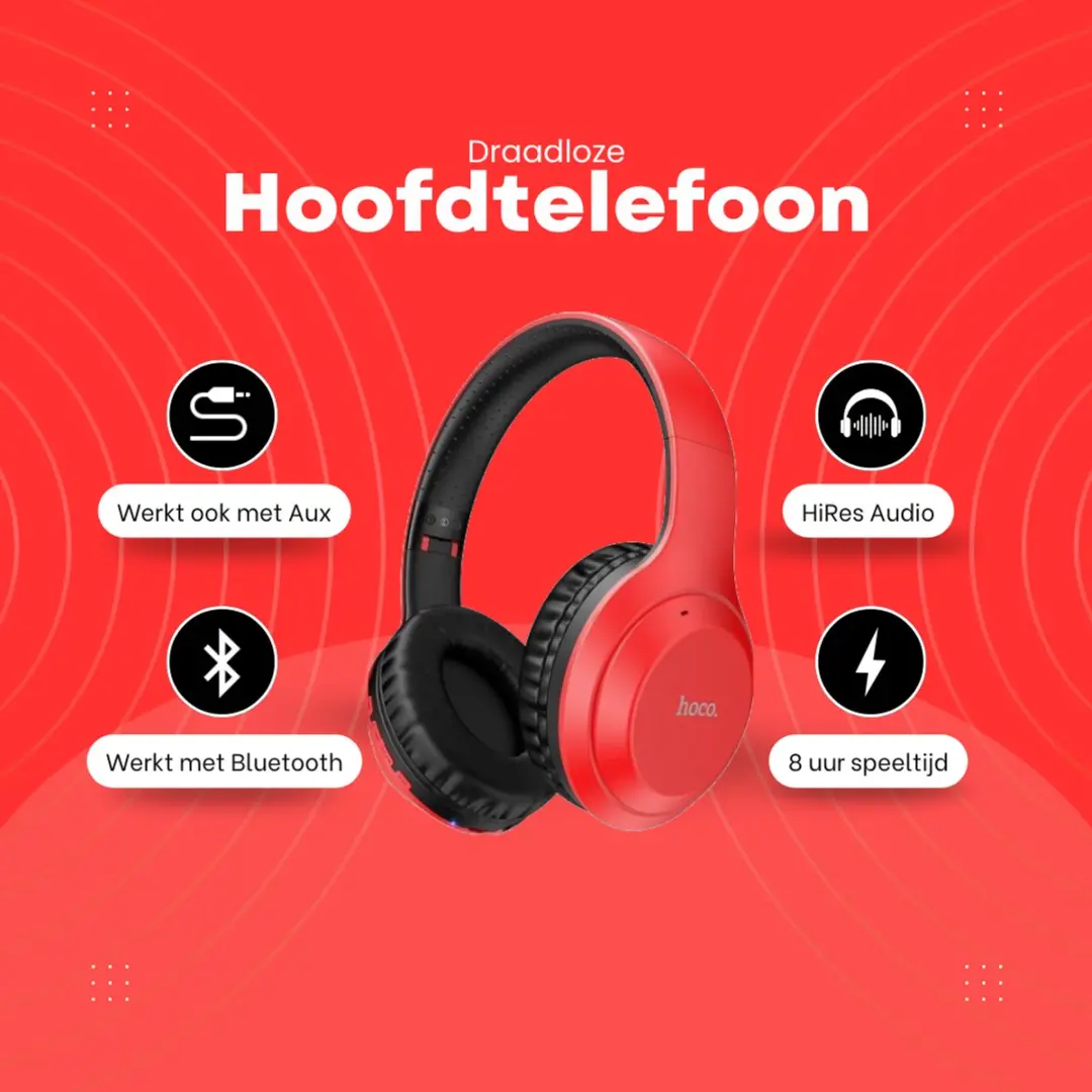 Hoco W30 Draadloze On-Ear Koptelefoon - Bluetooth 5.0 - Rood