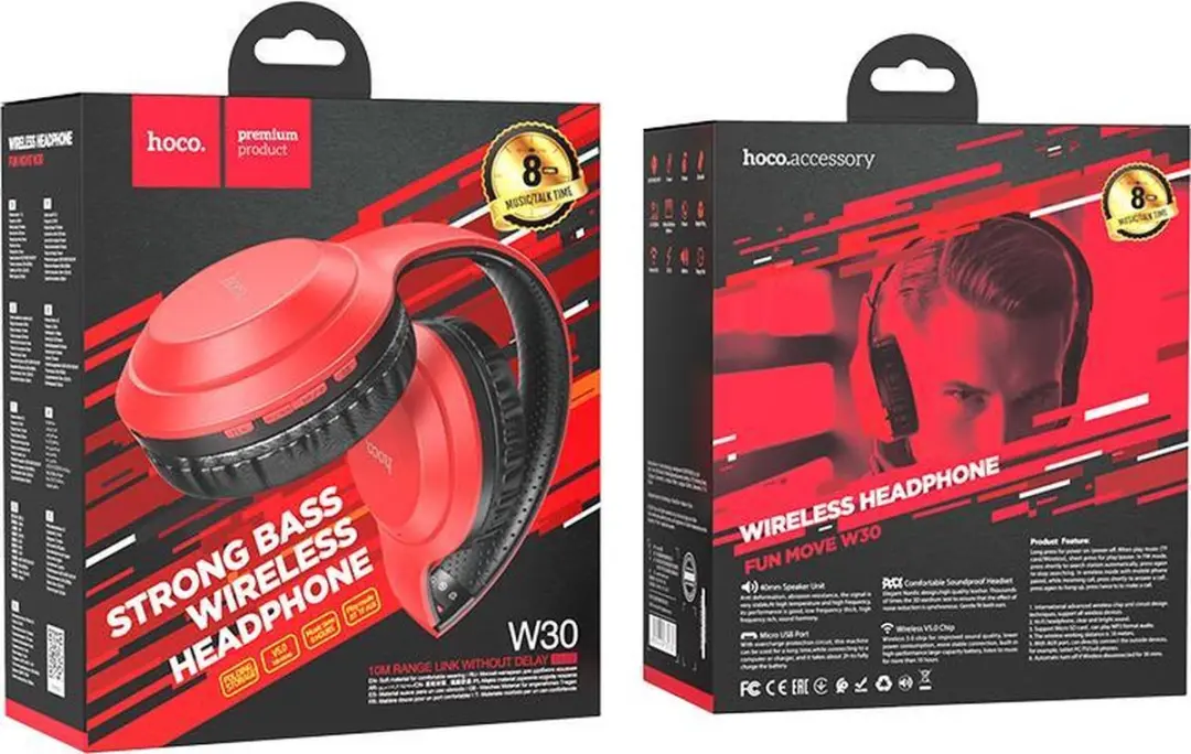 Hoco W30 Draadloze On-Ear Koptelefoon - Bluetooth 5.0 - Rood