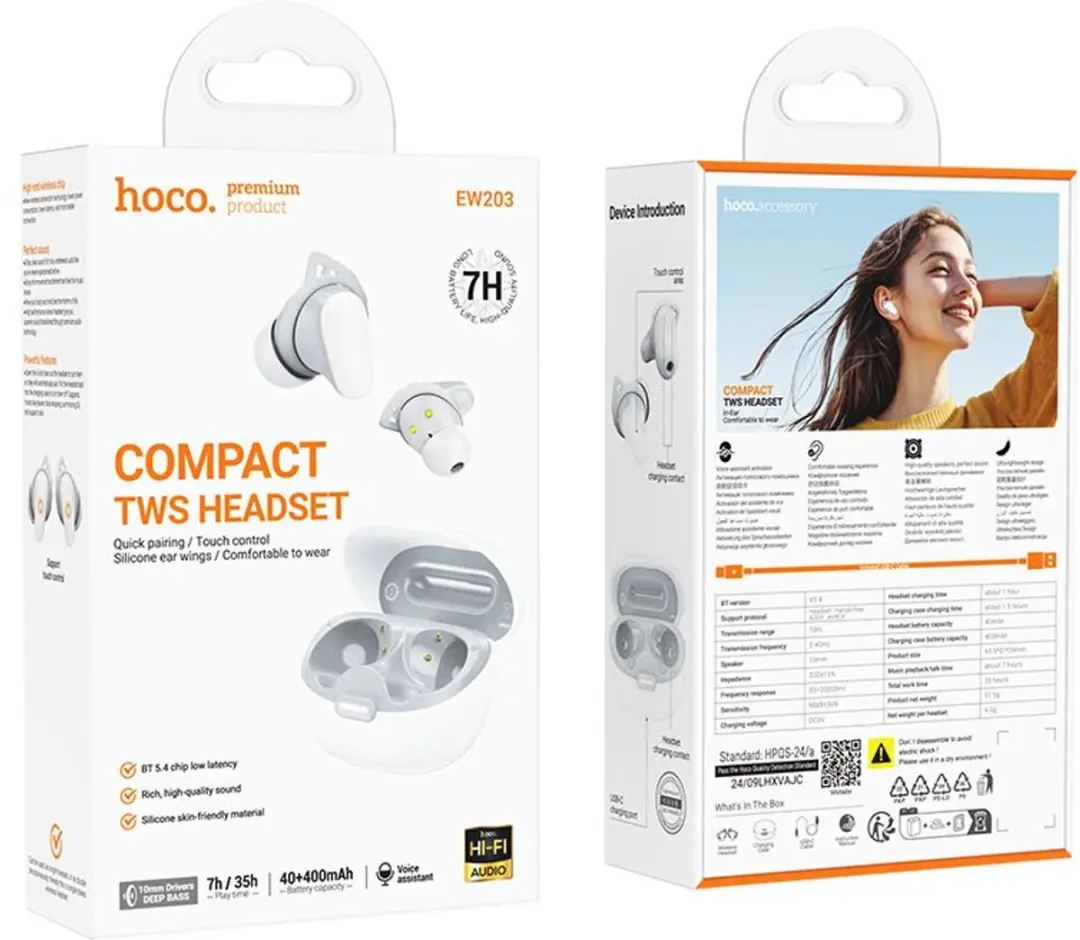 Hoco EW203W Draadloze Oordopjes - Bluetooth 5.4 - 7 Uur - Wit
