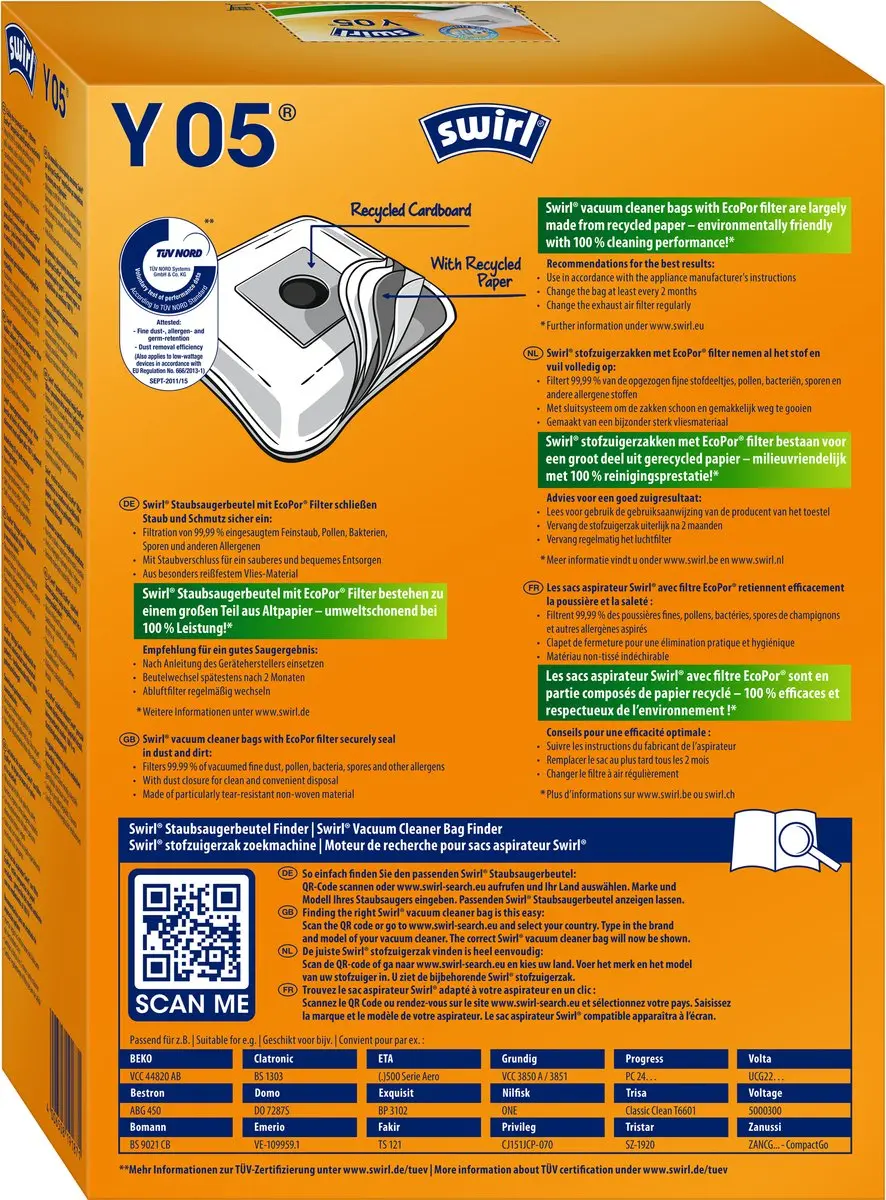 Swirl Stofzuigerzakken Y05 - 4 Stuks