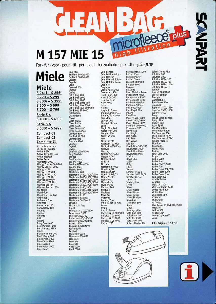 Cleanbag Stofzuigerzakken M 157 MIE 15 - 4 Stuks - o.a. Miele S241-256i/S300i-S399 - afbeelding 6 van 6