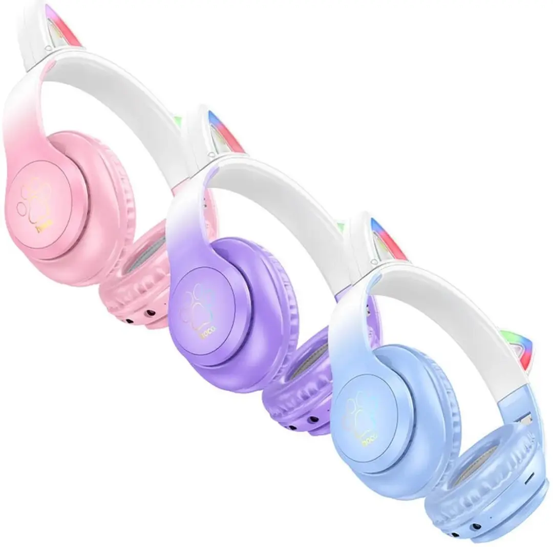 Hoco W42 Draadloze Kinderkoptelefoon - Max 85dB - Blauw Katten