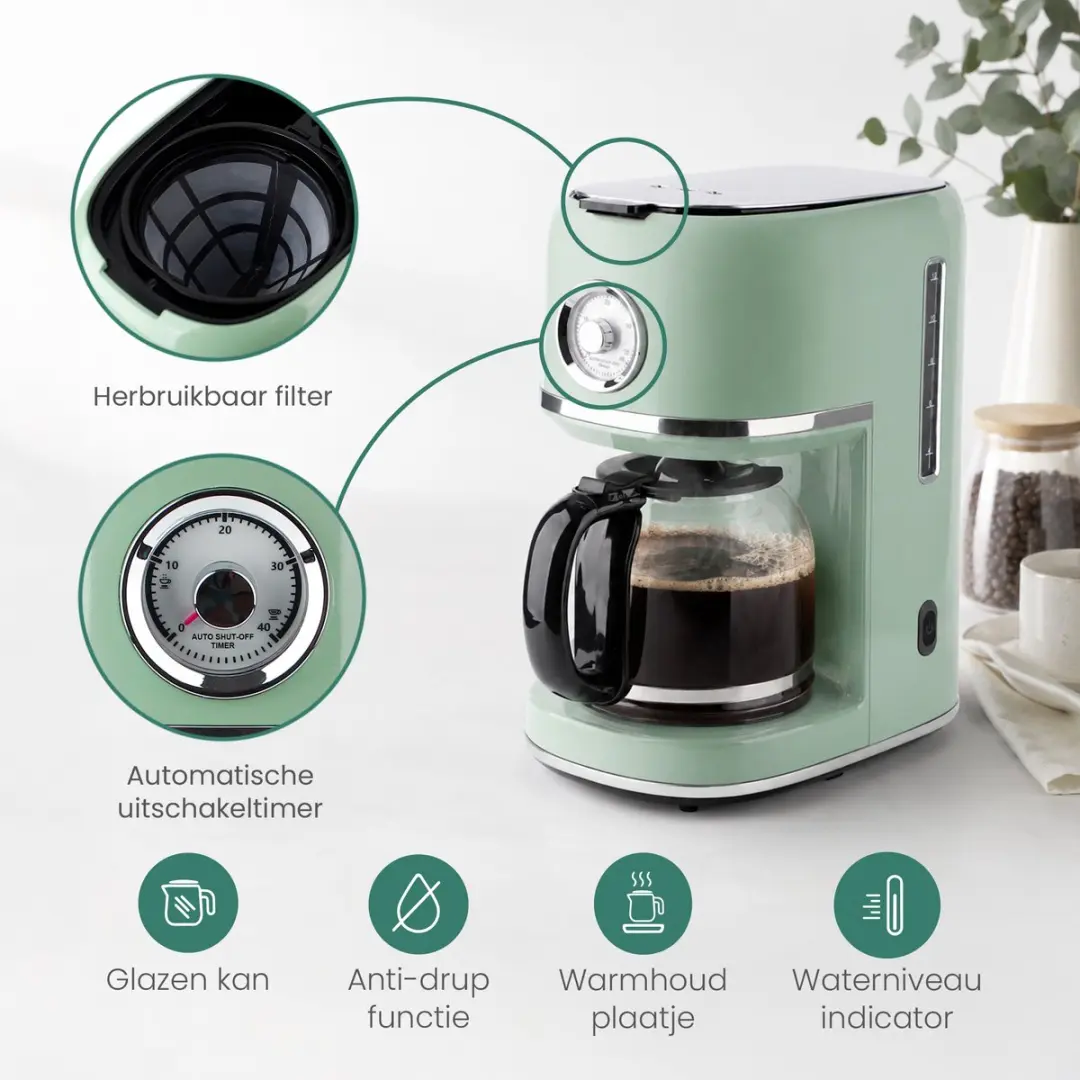 Emerio Retro Koffiezetapparaat CME-133280 - 1.5L - Groen
