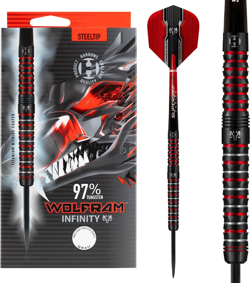 Harrows Wolfram Infinity 26g Tungsten - 3 Stuks - Rood/Zwart