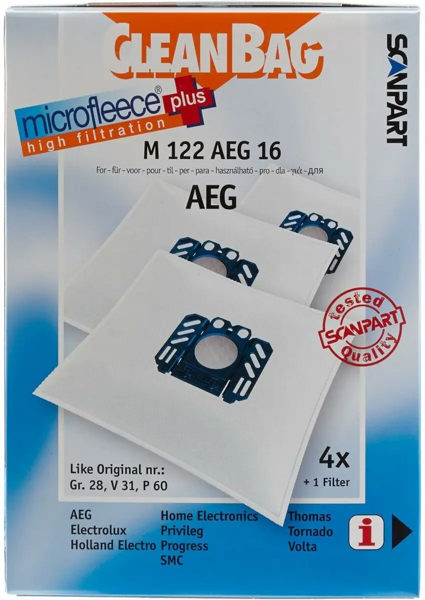 Cleanbag Stofzuigerzakken M 122 AEG 16 - 4 Stuks - Incl. Filter