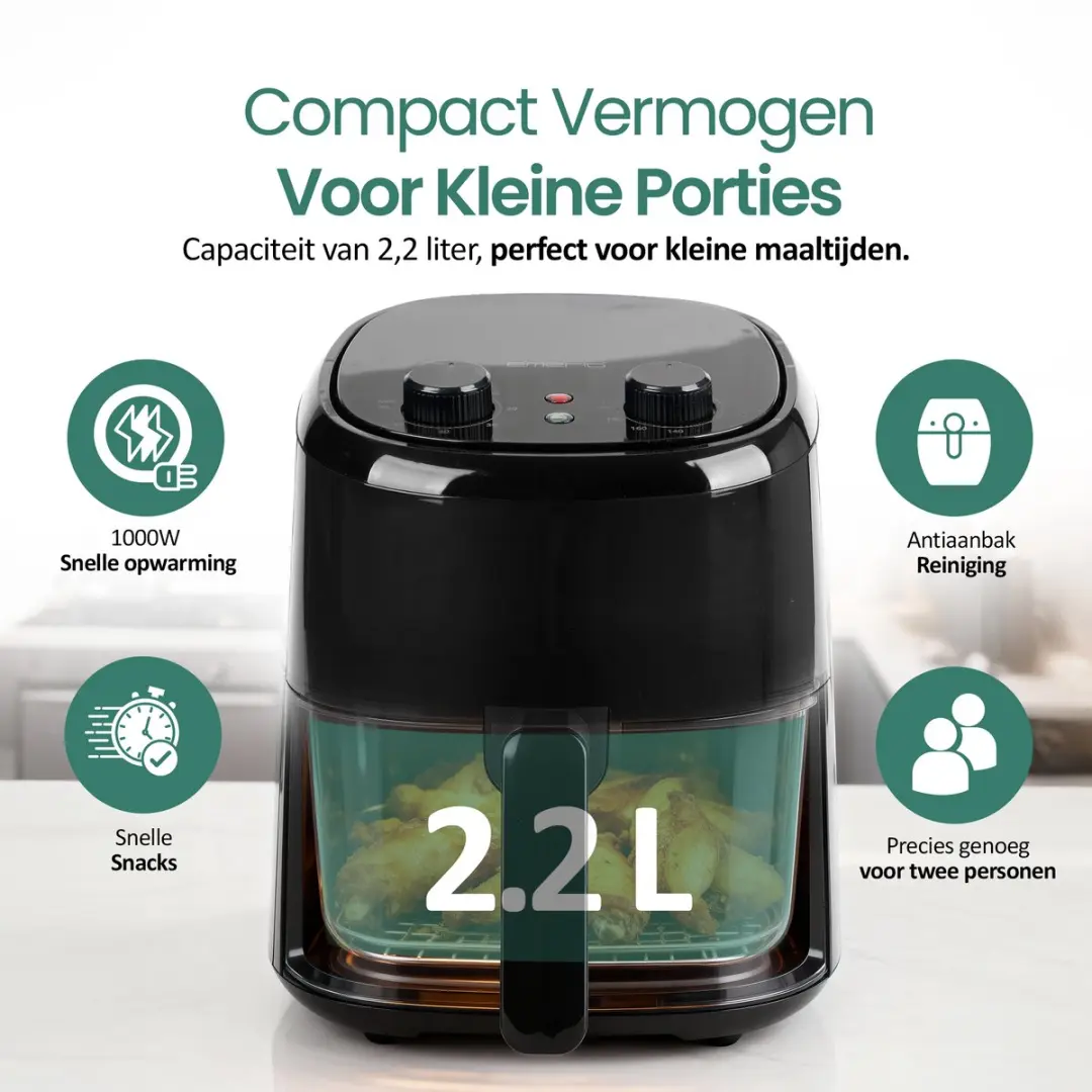 Emerio AF-130646 Heteluchtfriteuse 1000W - 2.2L - Zwart