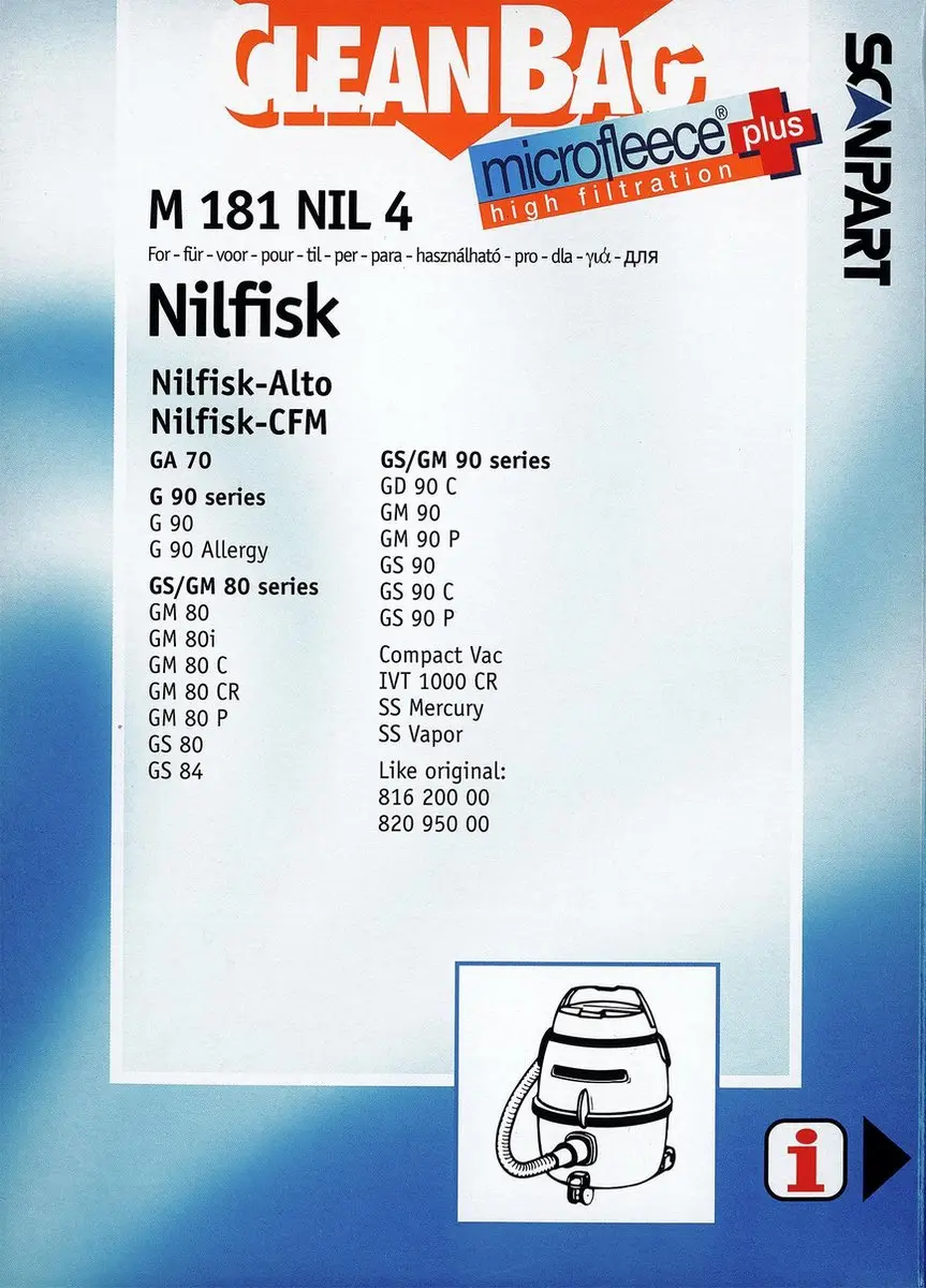 Cleanbag Stofzuigerzakken M 181 NIL - 4 Stuks - o.a. Nilfisk