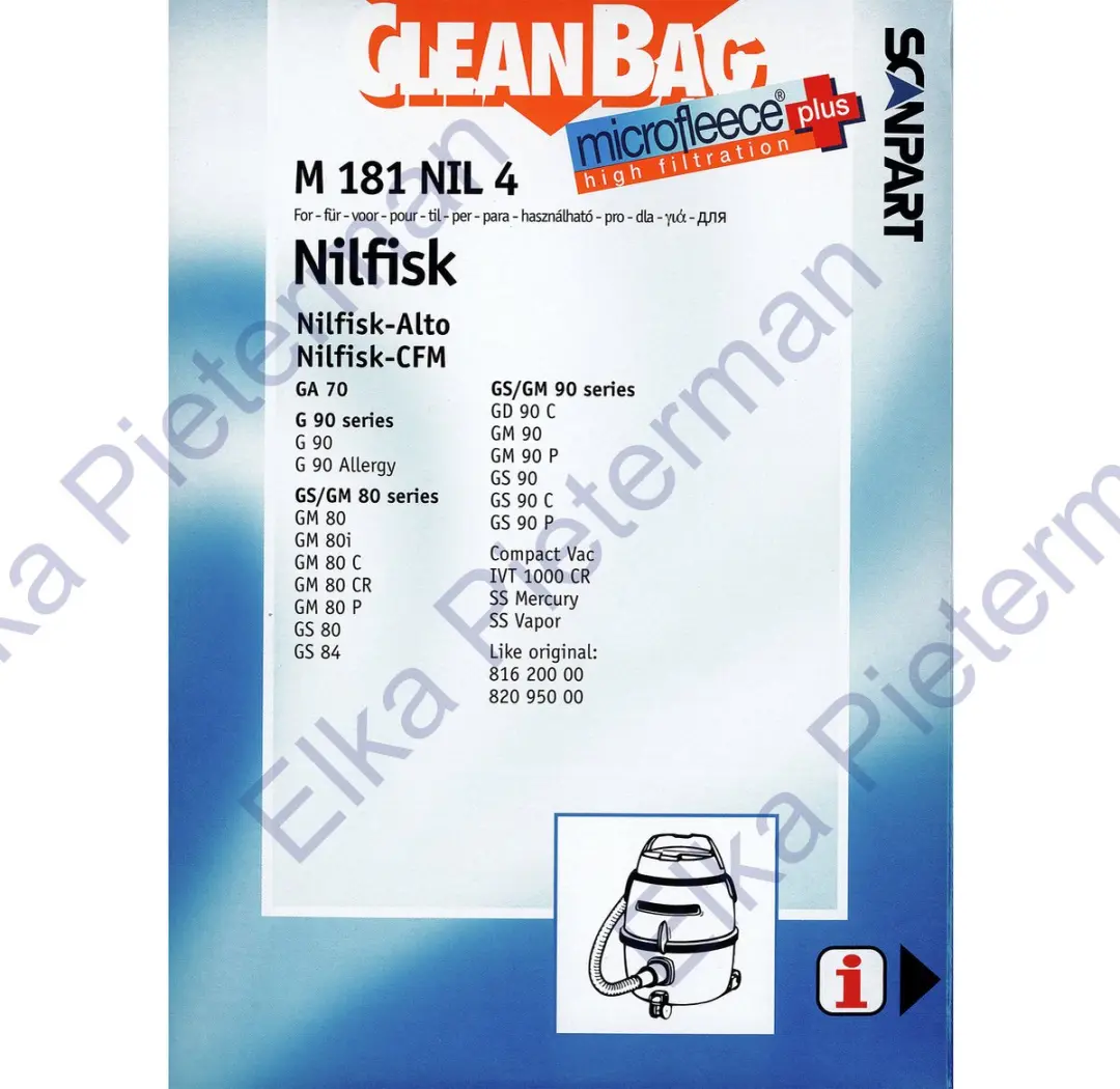 Cleanbag Stofzuigerzakken M 181 NIL - 4 Stuks - o.a. Nilfisk