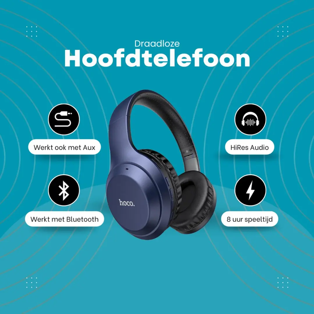 Hoco W30 Draadloze On-Ear Koptelefoon - Blauw