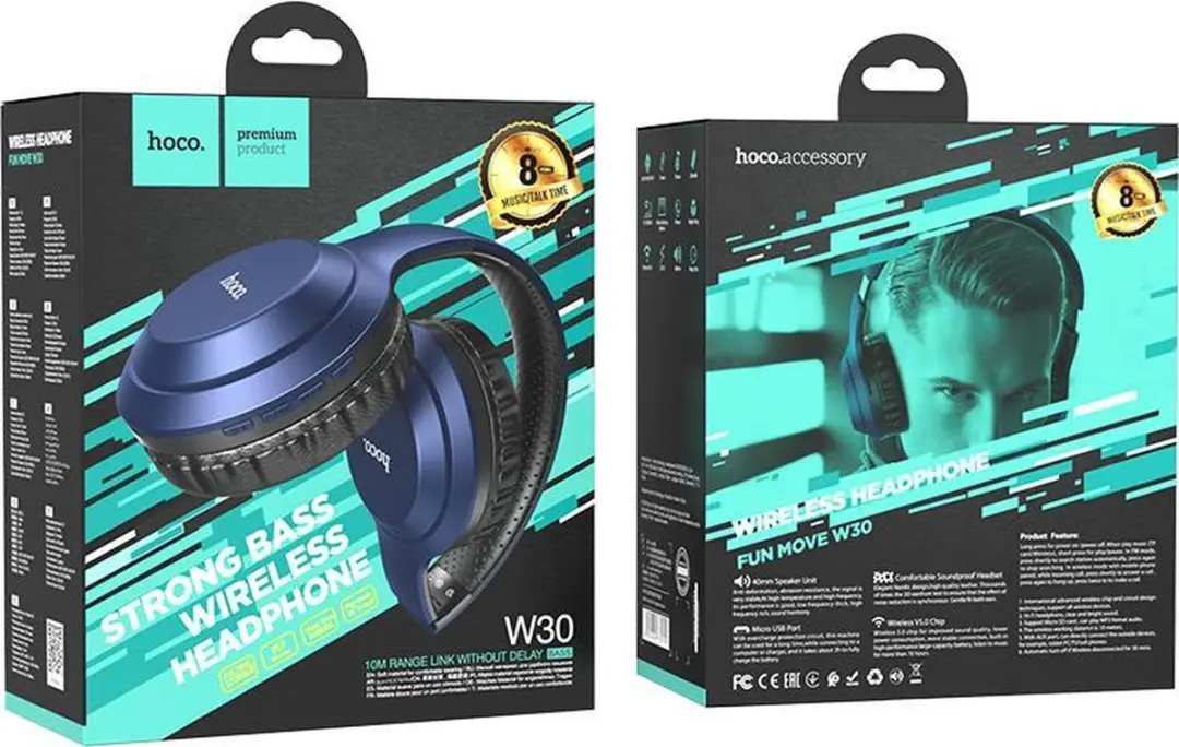 Hoco W30 Draadloze On-Ear Koptelefoon - Blauw - afbeelding 6 van 6