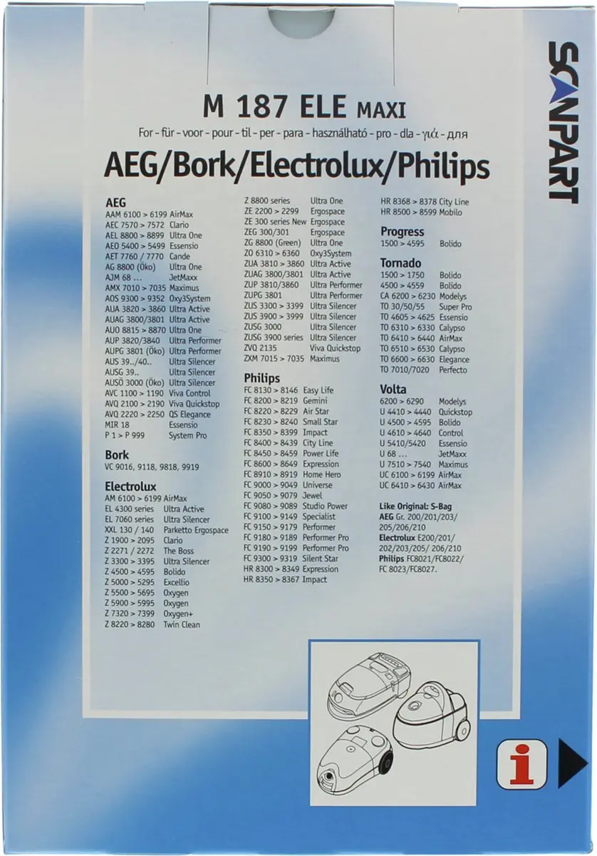 Cleanbag M187 ELE MAXI Stofzuigerzakken - 12 Stuks - o.a. AEG/Electrolux/Philips