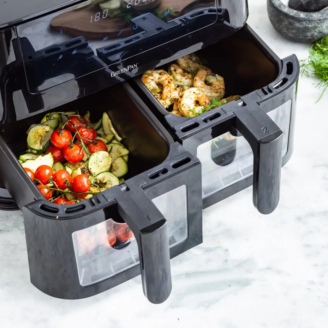GreenPan Bistro Dubbele Airfryer 4L+4L - 8 Programma's - 3000W - Zwart