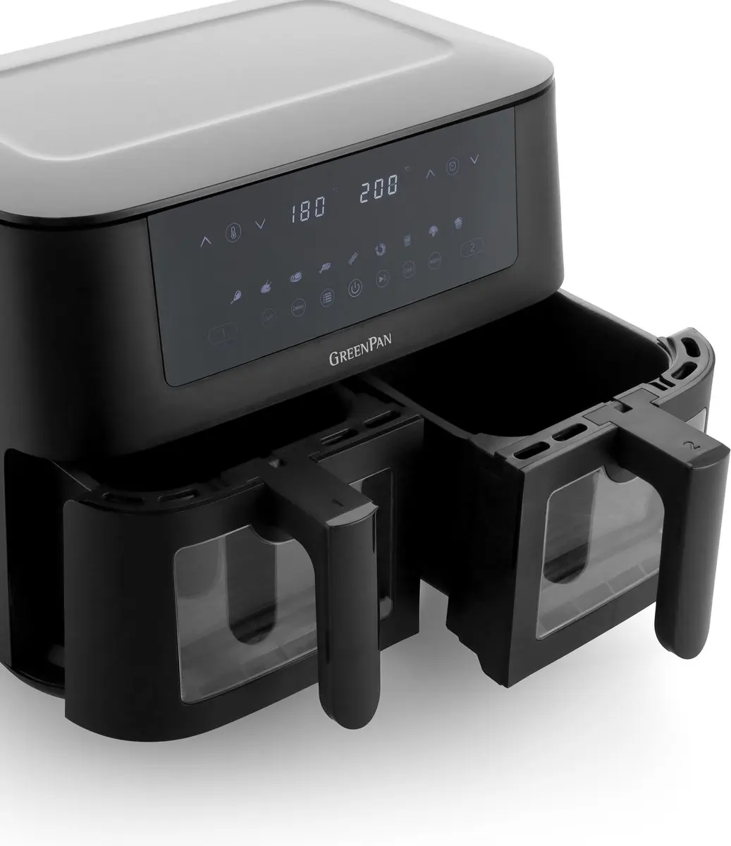 GreenPan Bistro Dubbele Airfryer 4L+4L - 8 Programma's - 3000W - Zwart