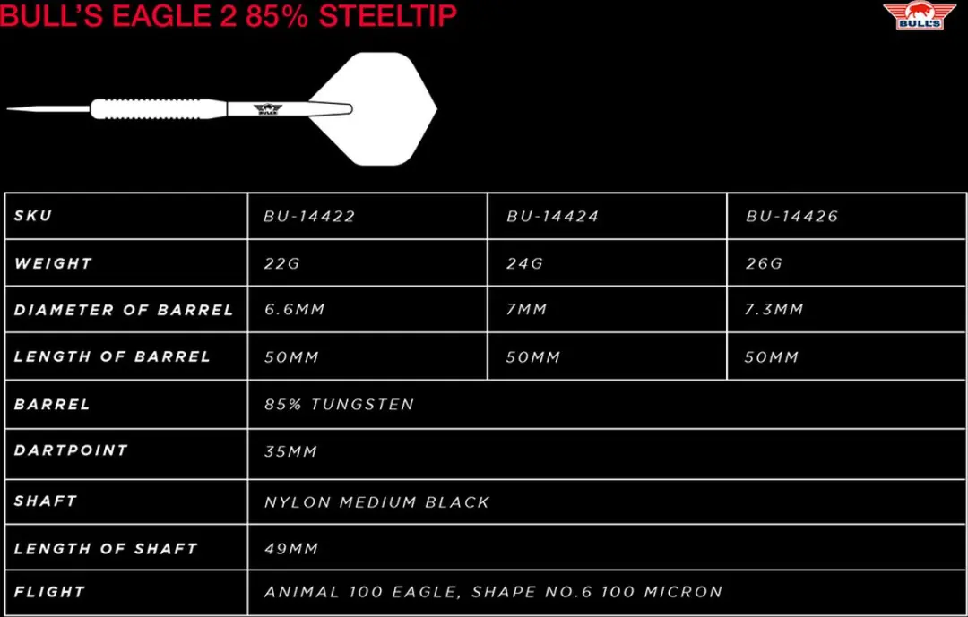 Bull's Eagle 2 85% 26g Steeltip Darts - 3 Stuks