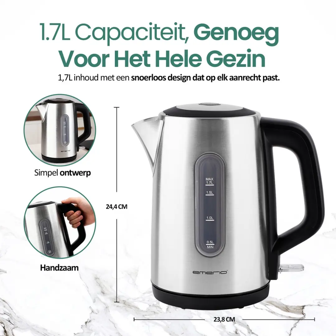 Emerio Waterkoker WK-133040 3000W - 1,7L - Zwart/RVS