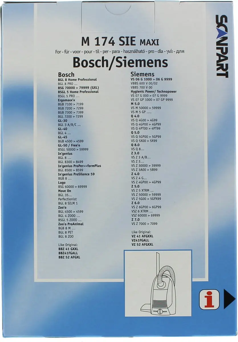 Cleanbag Stofzuigerzakken M 174 SIE MAXI - 12 Stuks - o.a. Bosch/Siemens