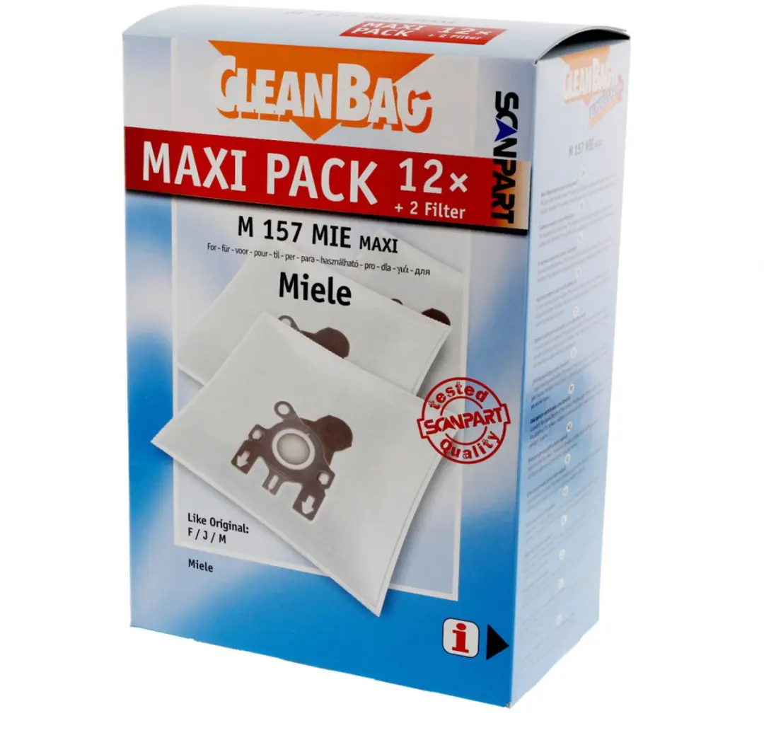 Cleanbag M 157 MIE Maxipack Stofzuigerzakken - 12 Stuks - o.a. Miele S2-S7 & Compact C1/C2