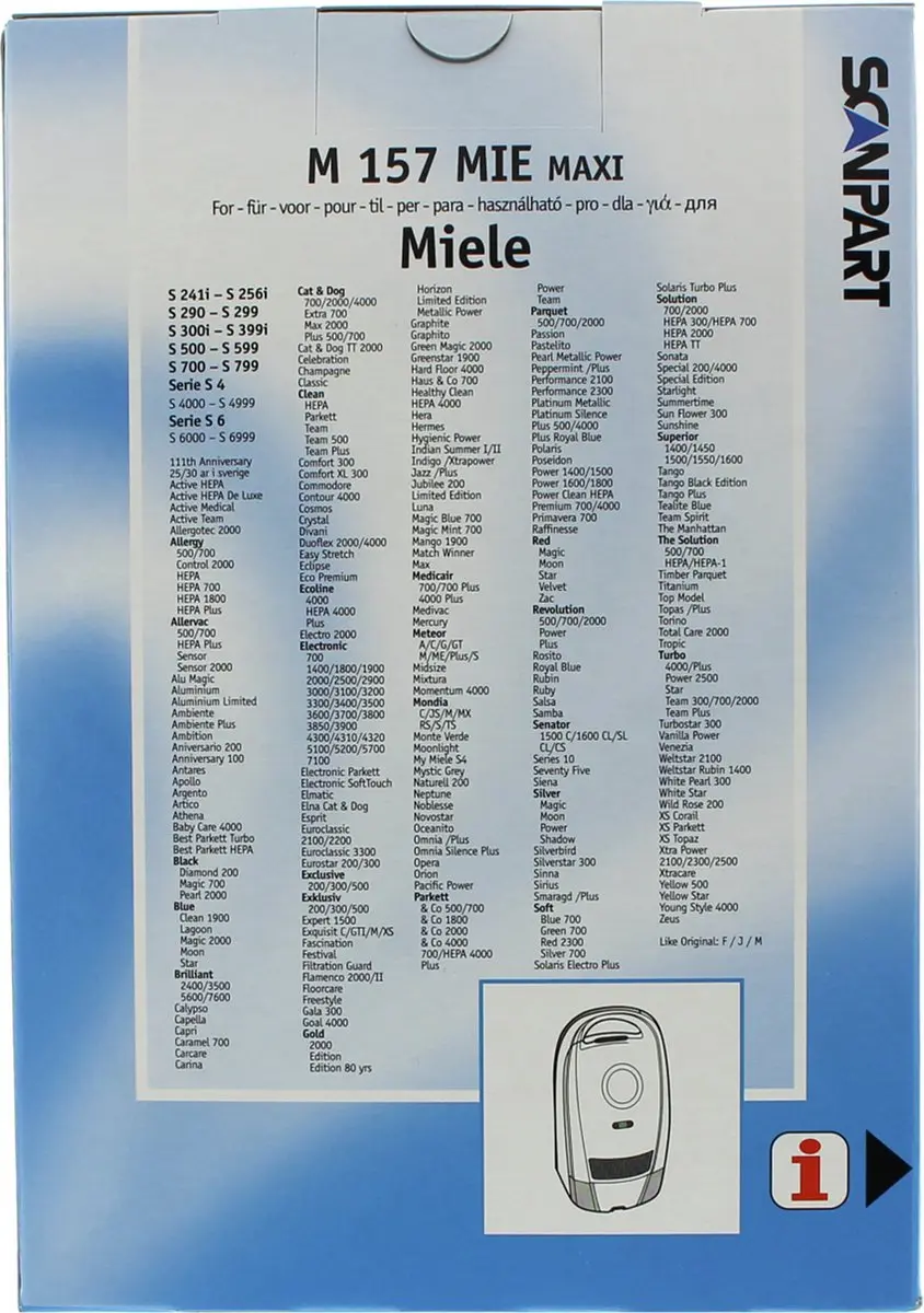 Cleanbag M 157 MIE Maxipack Stofzuigerzakken - 12 Stuks - o.a. Miele S2-S7 & Compact C1/C2