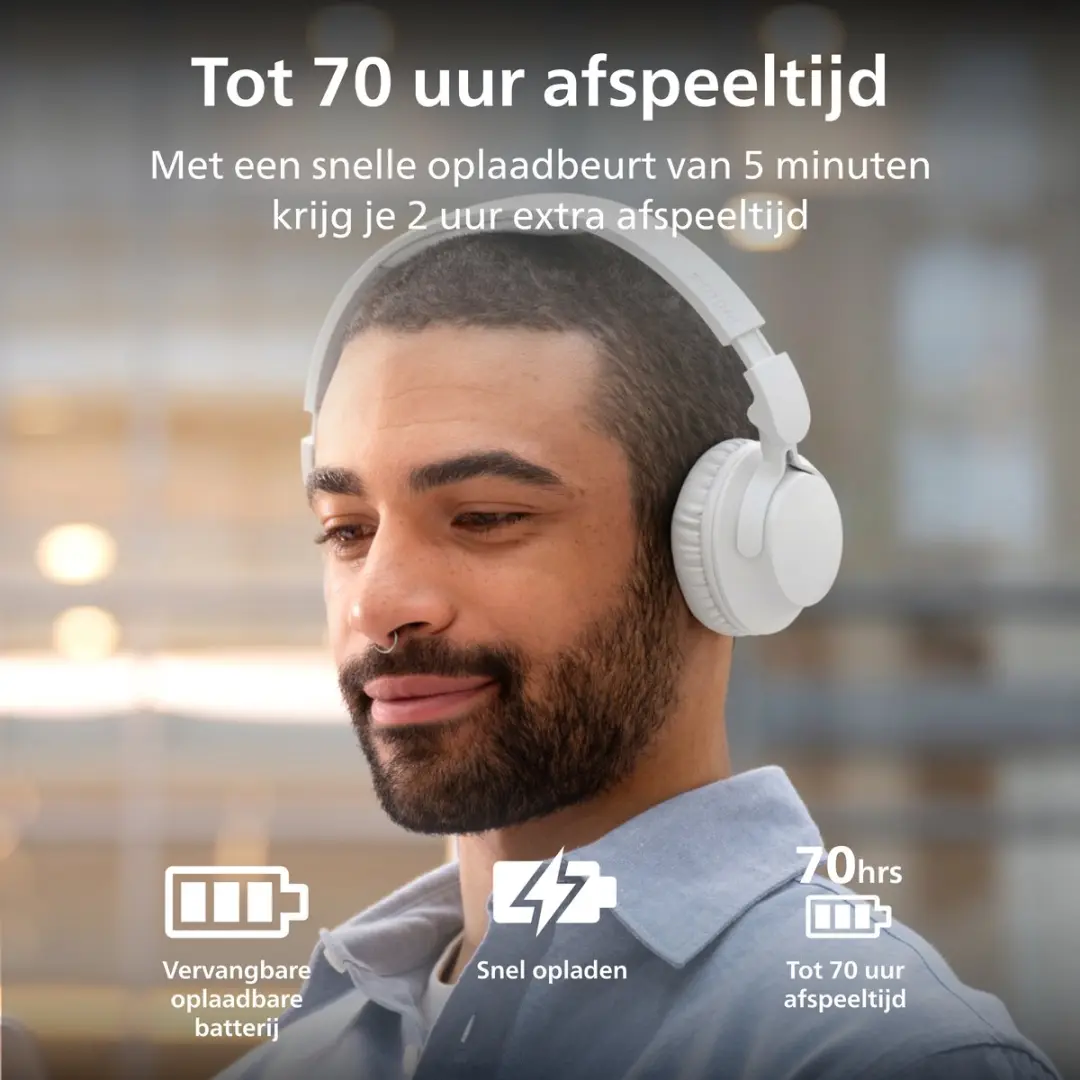 Philips TAH4000 Draadloze On-Ear Hoofdtelefoon - 70u - Bluetooth 6.0 - Wit