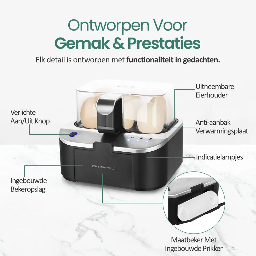 Emerio Smart Eierkoker EB-123177.12 - 6 Eieren - 400W - Zwart - afbeelding 6 van 6