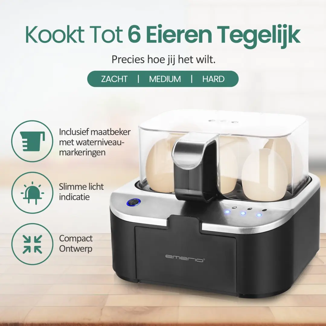 Emerio Smart Eierkoker EB-123177.12 - 6 Eieren - 400W - Zwart