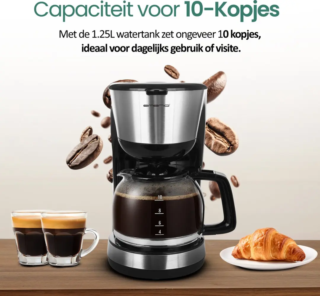 Emerio CME-122933 Koffiezetapparaat 1,25L - 12 Kopjes - 1000W - Zwart
