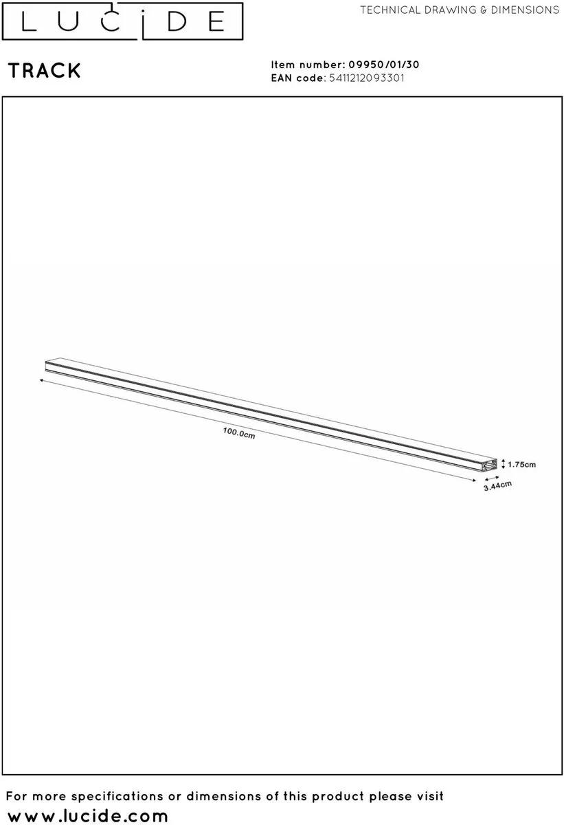 Lucide TRACK Opbouwrail 1-fase 1m - Zwart - afbeelding 6 van 6