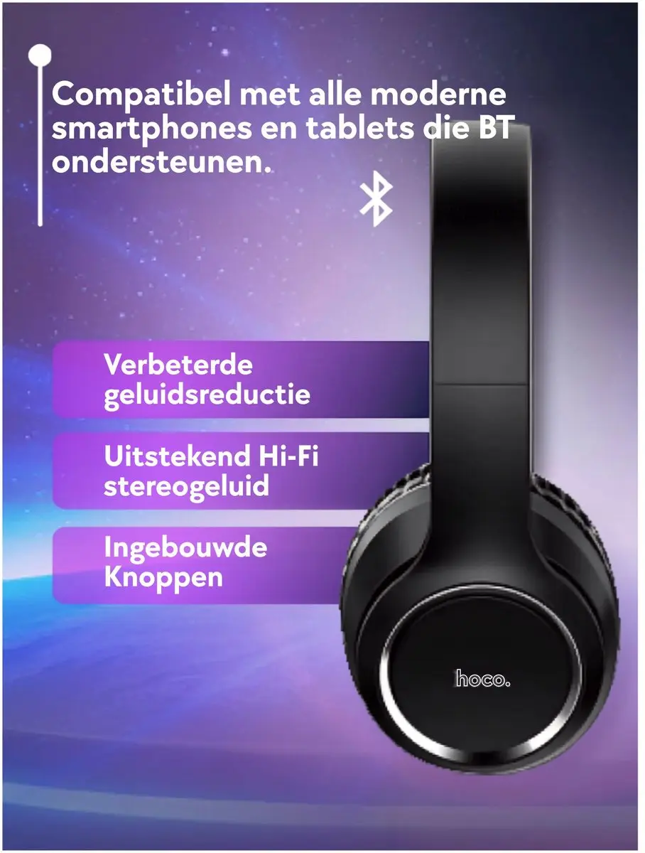 Hoco W28 Draadloze Bluetooth Koptelefoon - Over-Ear - 10 Uur - Zwart - afbeelding 6 van 6