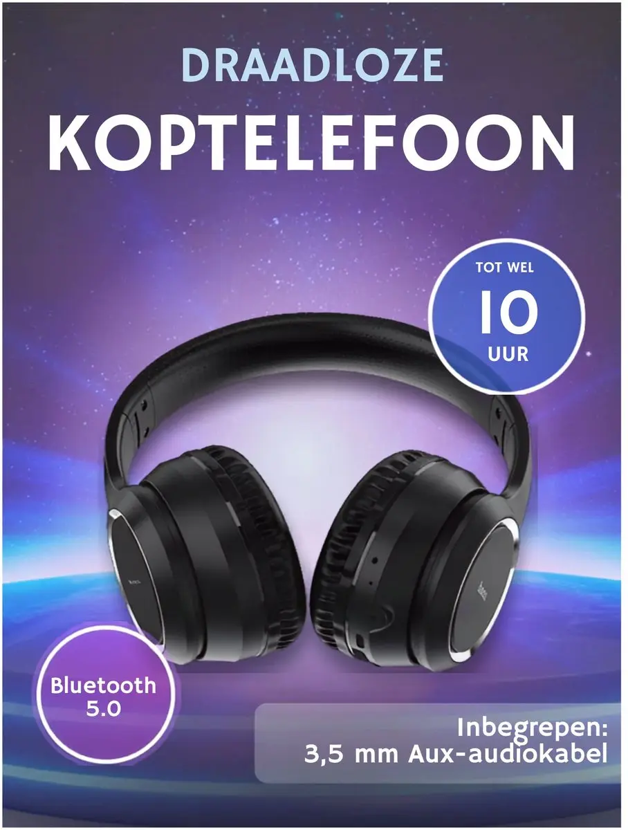 Hoco W28 Draadloze Bluetooth Koptelefoon - Over-Ear - 10 Uur - Zwart