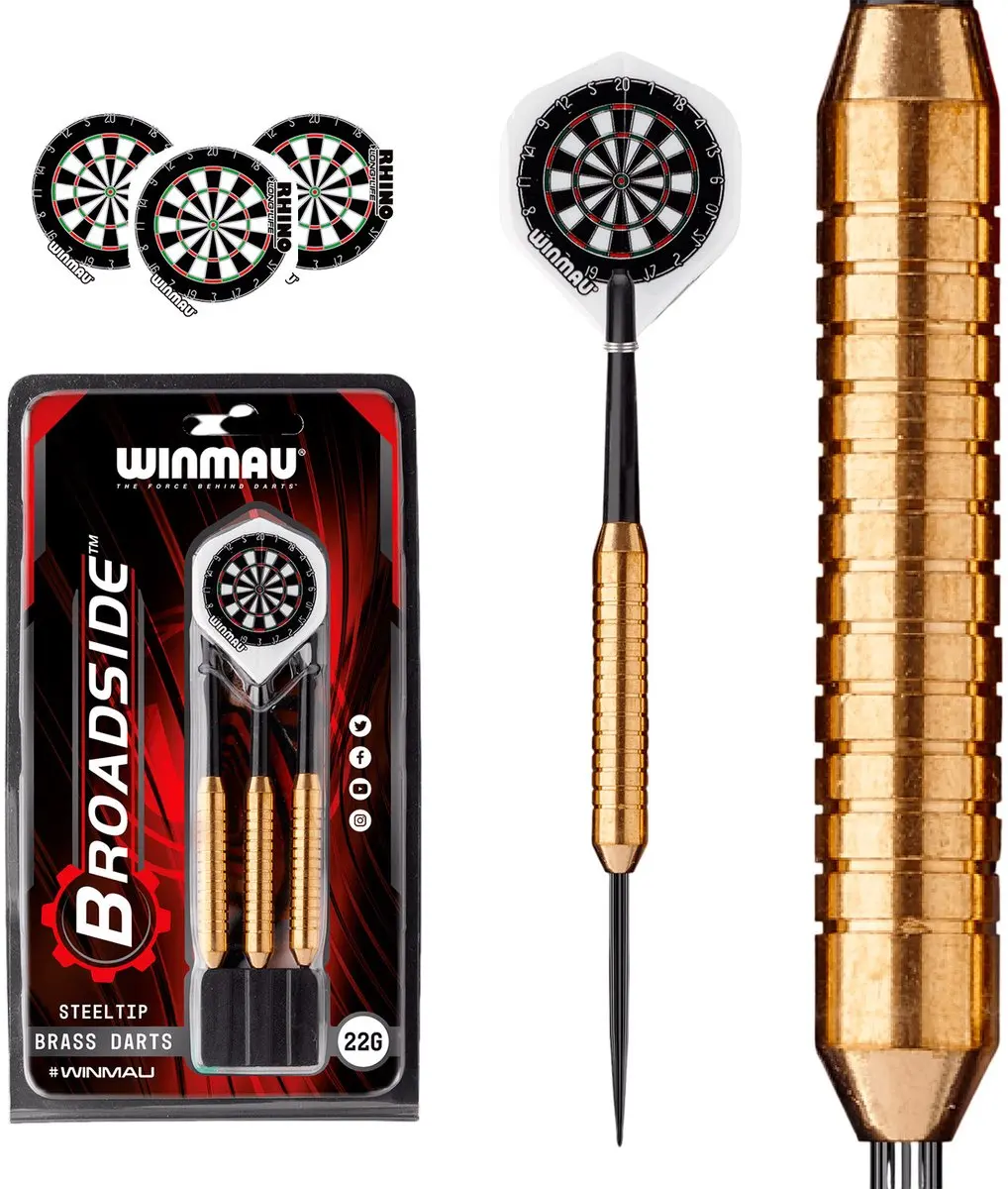 Winmau Broadside Steeltip Darts 22g - Goud - 2 Stuks