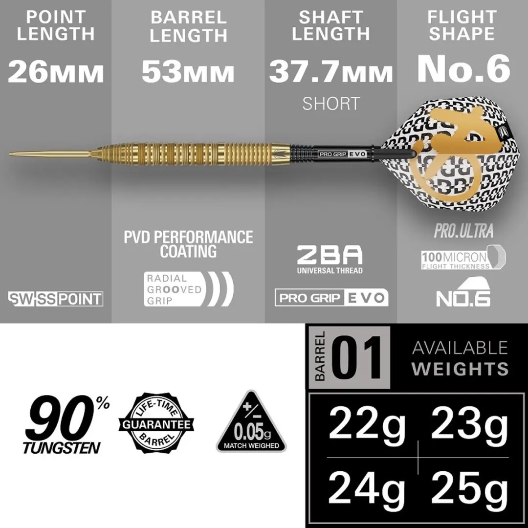 Target Bolide Envy 01 Swiss Point Dartpijlen - 3 Stuks - Goud