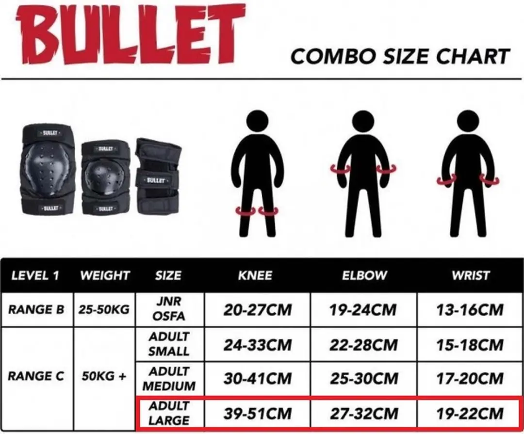 Bullet Triple Padset Combo Valbescherming L - Zwart
