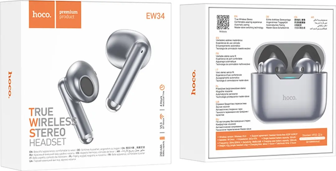 Hoco Draadloze Oordopjes - 4u Accu - Bluetooth 5.3 - Zilver
