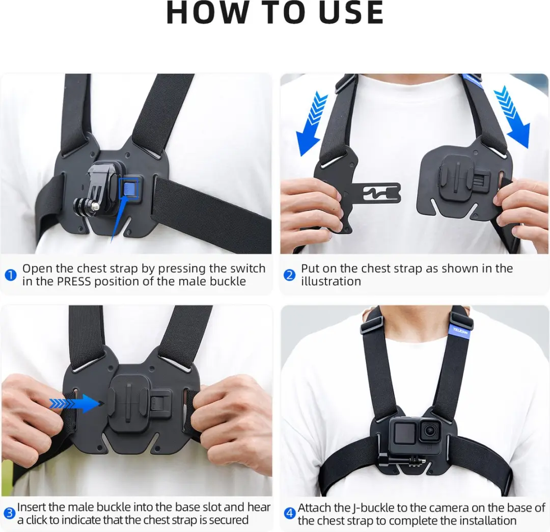 Telesin Borstriemenhouder voor DJI Osmo Actiecamera - Zwart