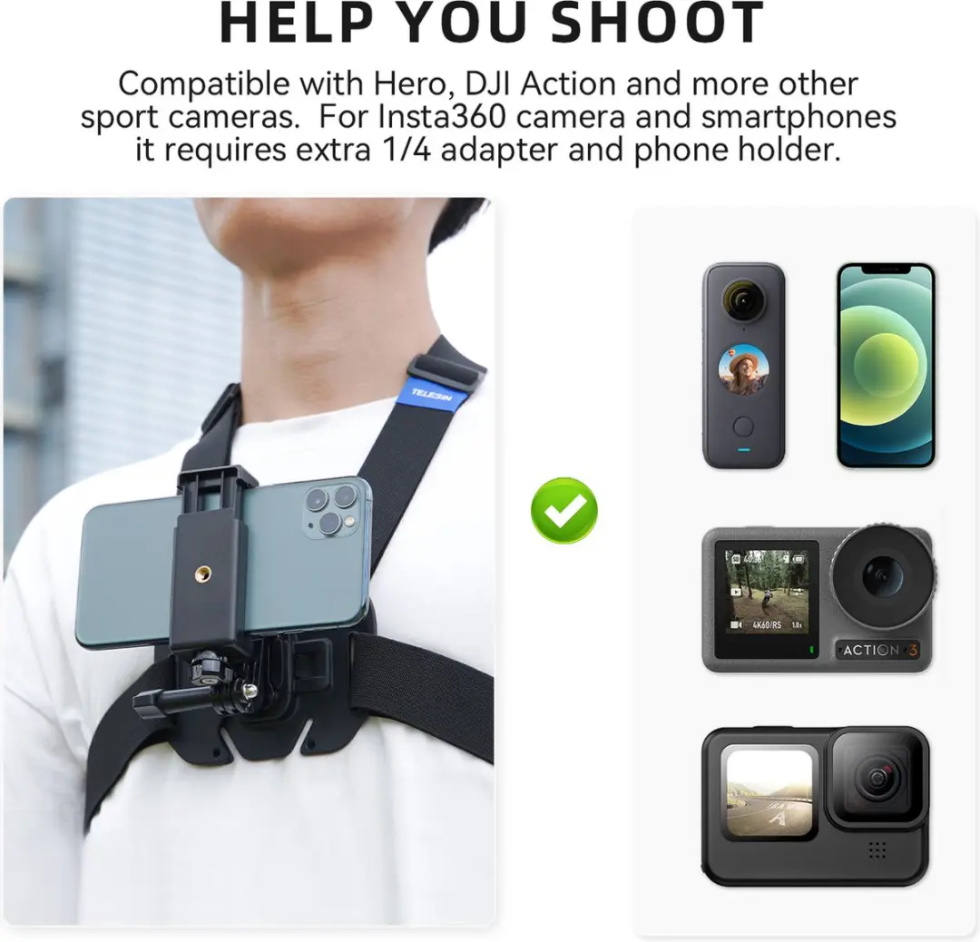 Telesin Borstriemenhouder voor DJI Osmo Actiecamera - Zwart