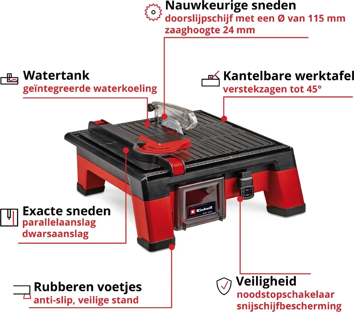 Einhell Accu Tegelsnijmachine TE-TC 18/115 Li Solo - 18V - Ø115mm - Rood/Zwart