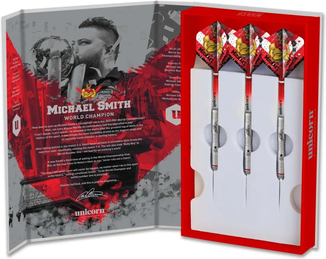 Unicorn Michael Smith 90% World Champion Edition Dartpijlen 21g - 3 Stuks - Rood/Zilver