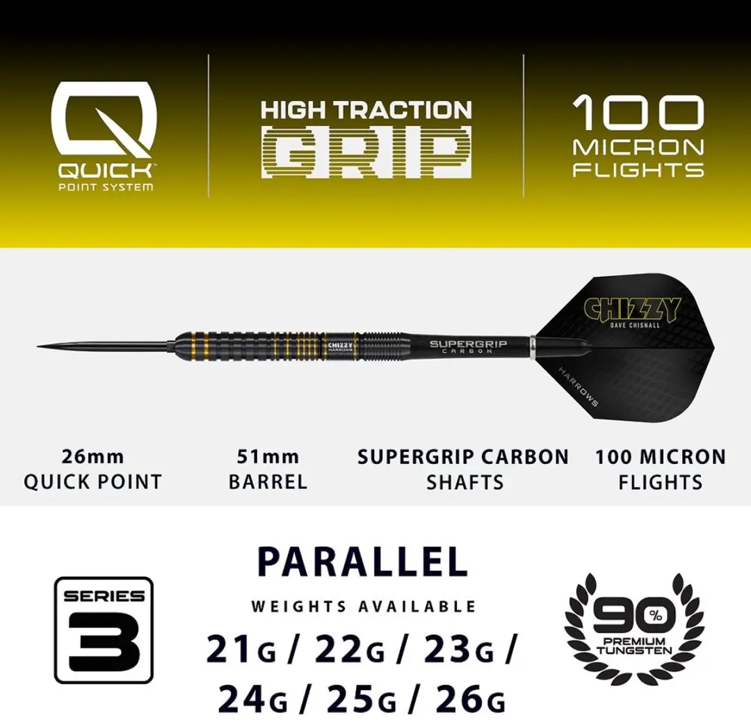 Harrows Chizzy Series 3 BD85925-QP Darts - 3 Stuks - 90% Tungsten 25gr - Goud/Zwart
