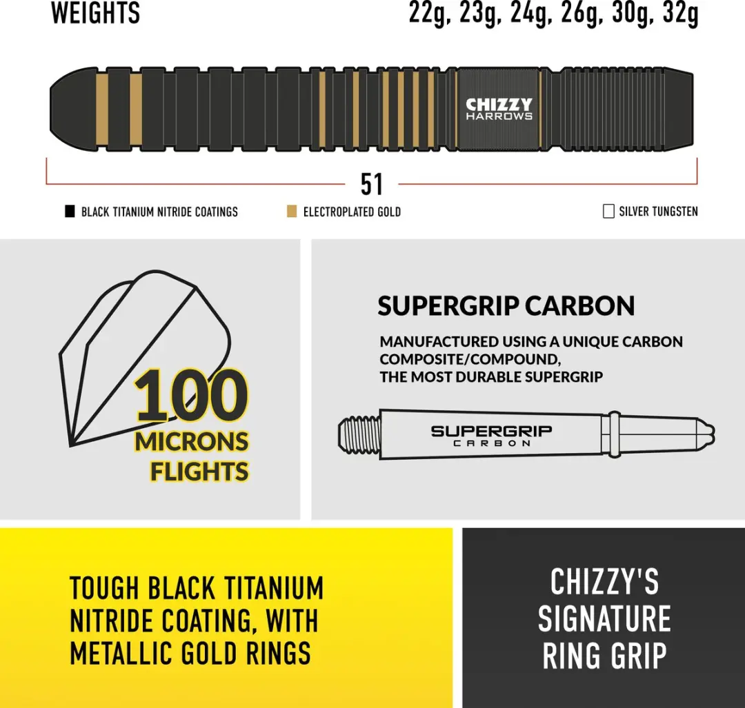 Harrows Chizzy Series 3 Darts 25gr - 3 Stuks - Zwart