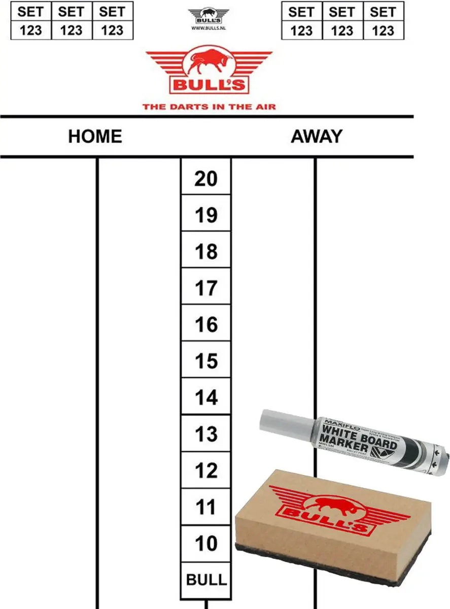 Bull's Dart Scorebord Flex 30x45cm - inclusief wisser en stift