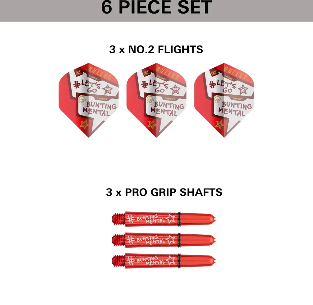 Target Pro Grip Stephen Bunting Flight & Shaft Kit - 6 Stuks - Rood