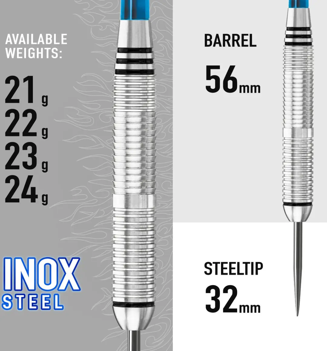 Harrows Blaze 100% Inox Steel 21gr - Blauw/Zwart