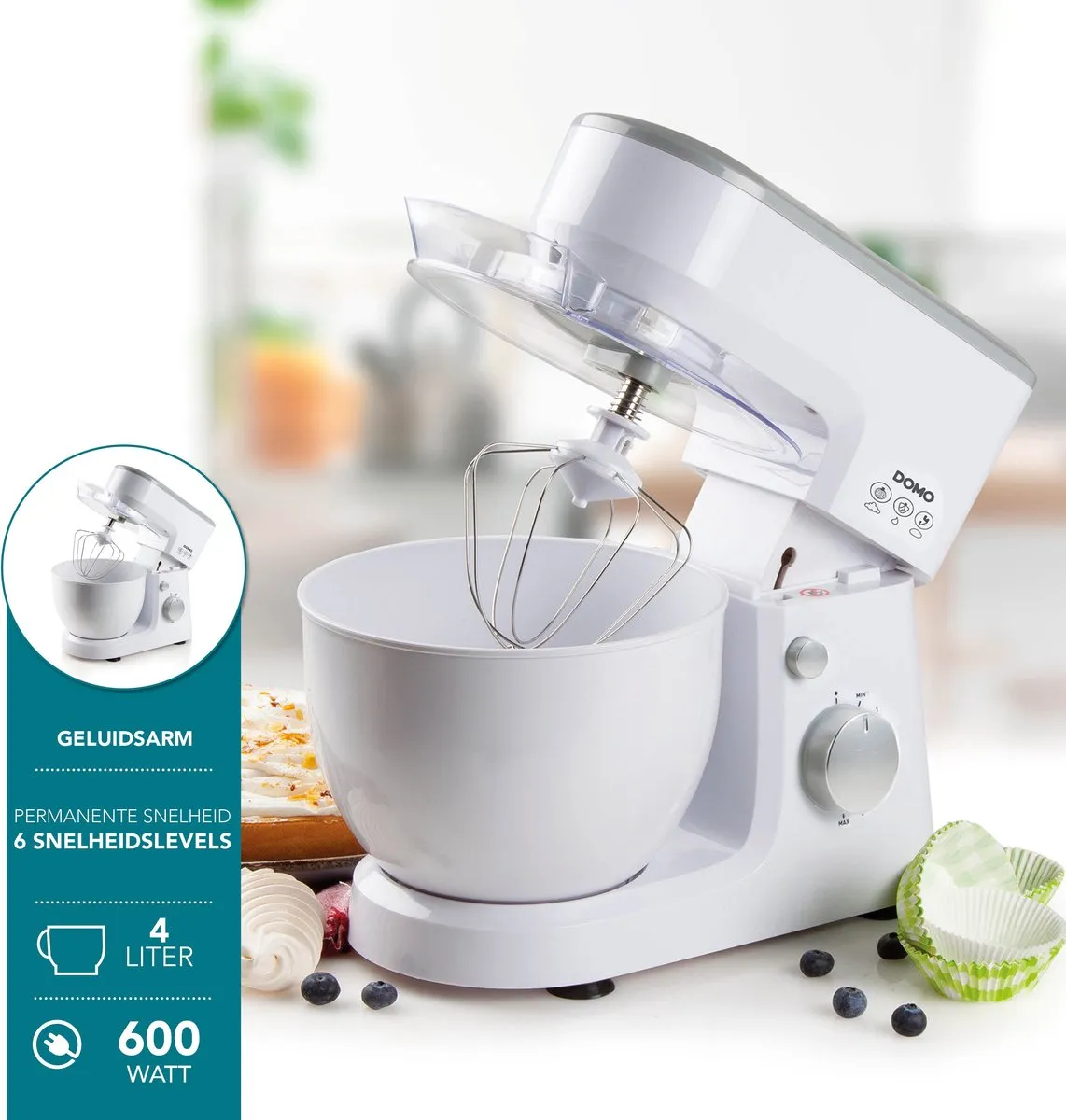 Domo DO9241KR Keukenmachine 600W - 4L - Wit
