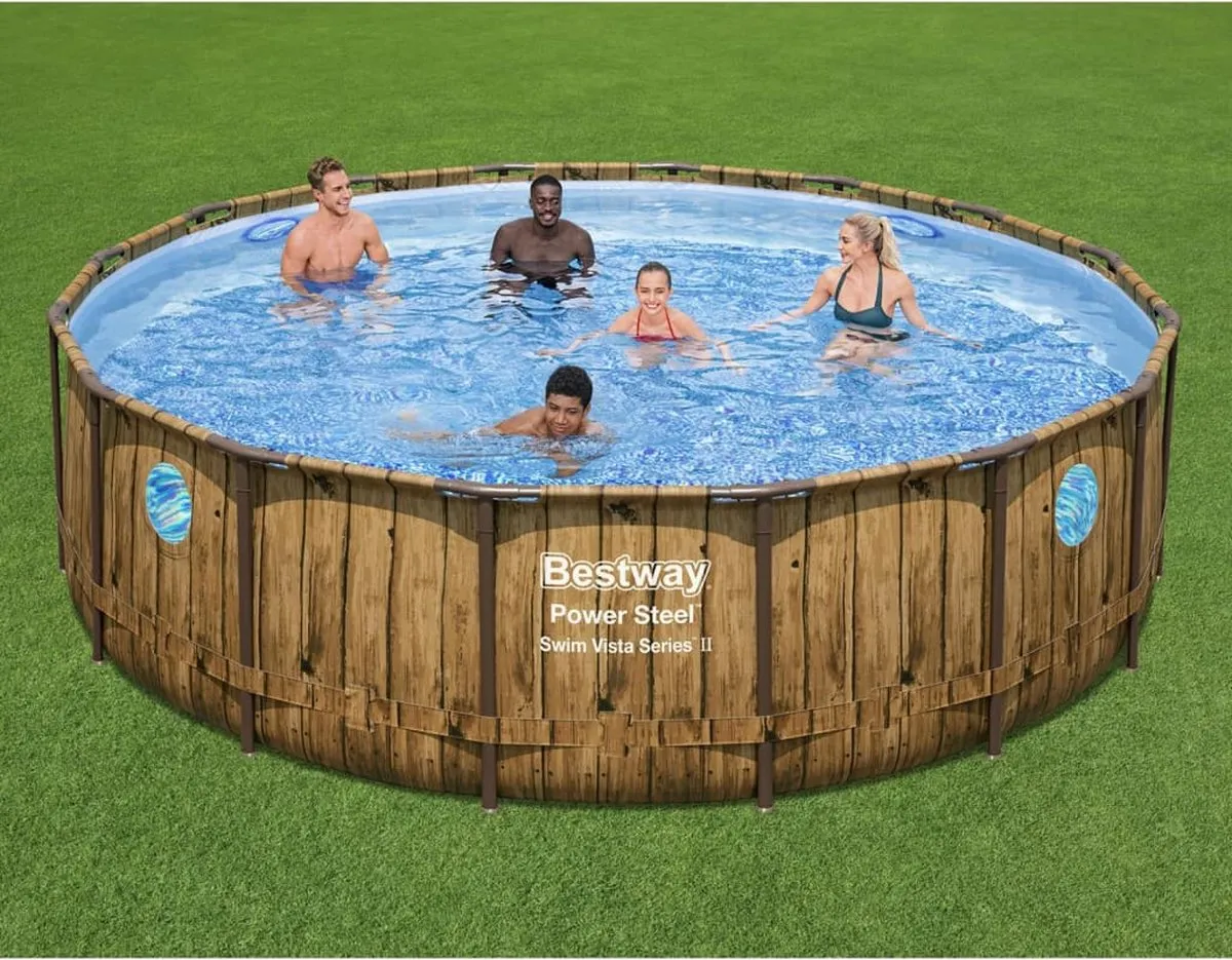 Bestway Power Steel Swim Vista 56725 Opzetzwembad - 488x122cm - Houtprint